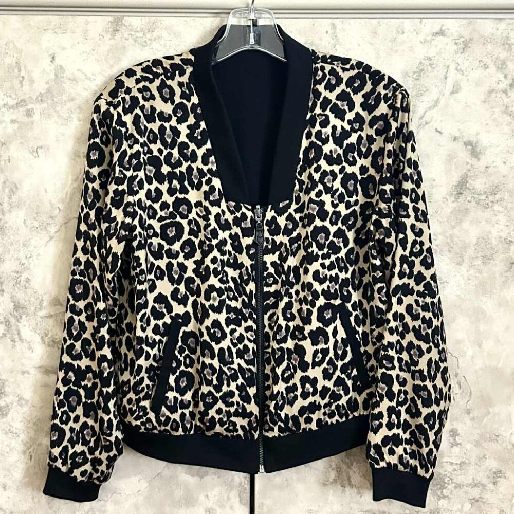 Stella & Dot Reversible Bomber Jacket; Black/Animal Print